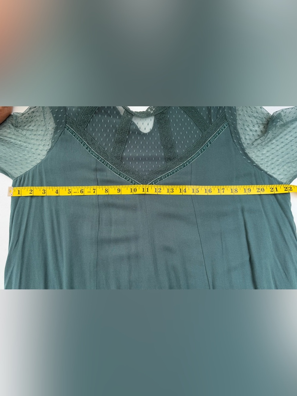 Xhilaration Teal Green Long-Sleeve Sheer-Yoke Dress - Picture 9 of 10